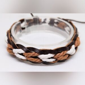 Men's bracelet leather braided brown new e77‎